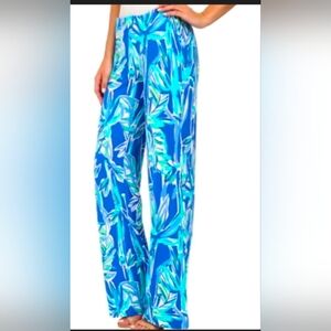Lilly Pulitzer Georgia May Palazzo pant "Blue Crush Bamboo" print Medium